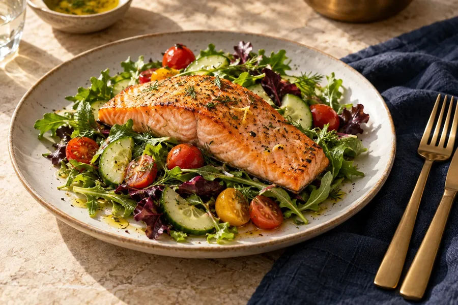Imagen ilustrativa de Salmón con ensalada fresca
