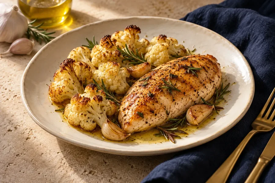 Imagen ilustrativa de Pollo al romero con coliflor