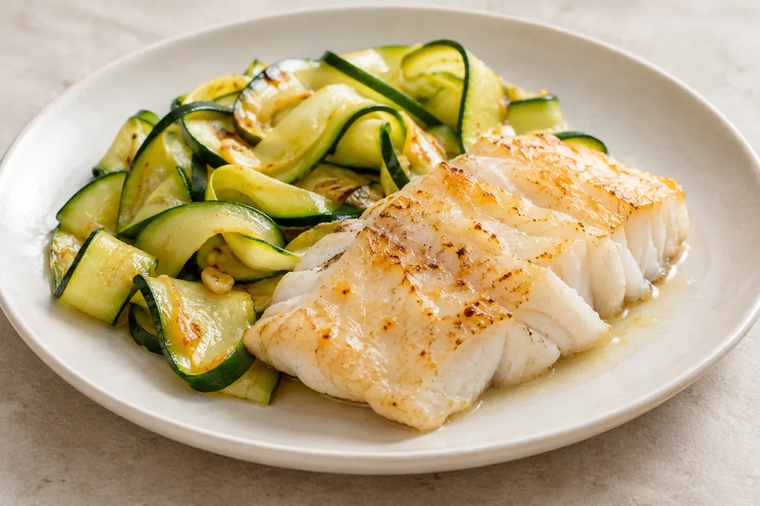 Imagen ilustrativa de Bacalao fresco con cintas de calabacín