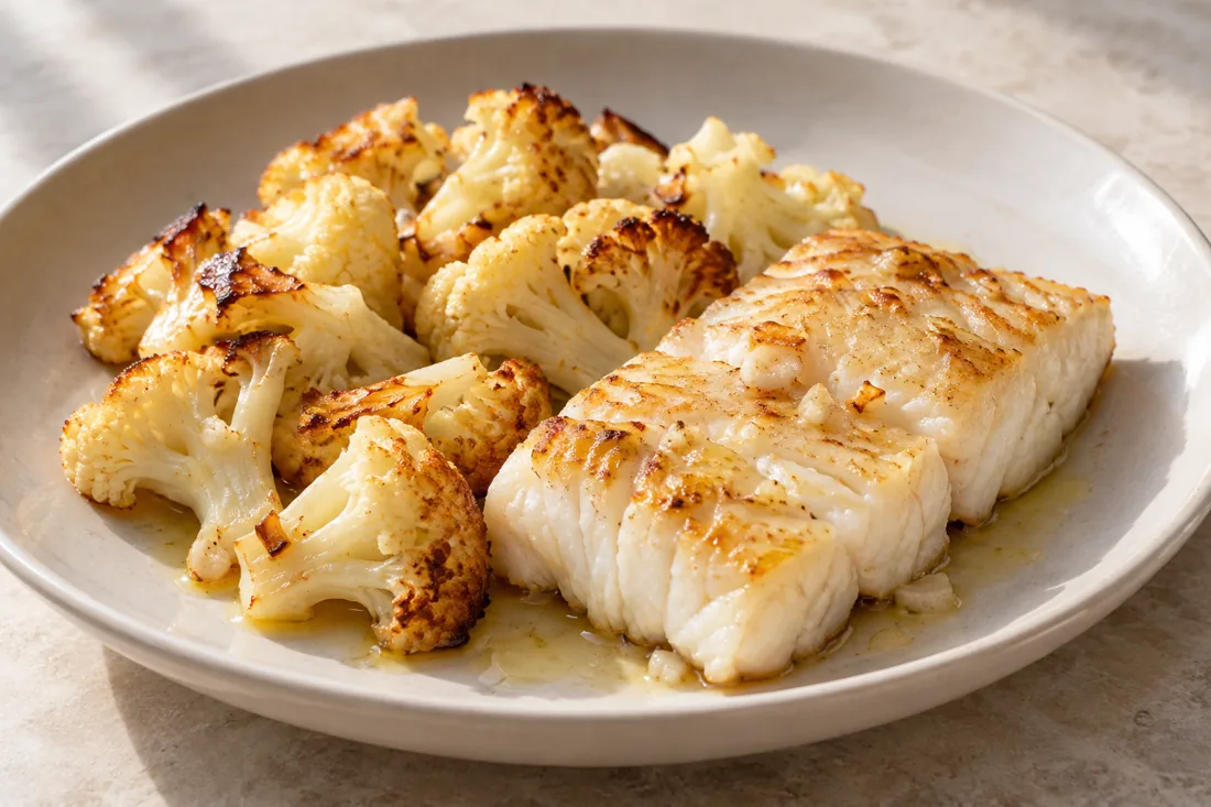 Imagen ilustrativa de Bacalao fresco con coliflor al ajo