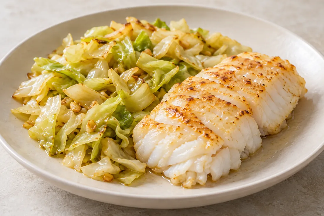 Imagen ilustrativa de Bacalao fresco con repollo salteado