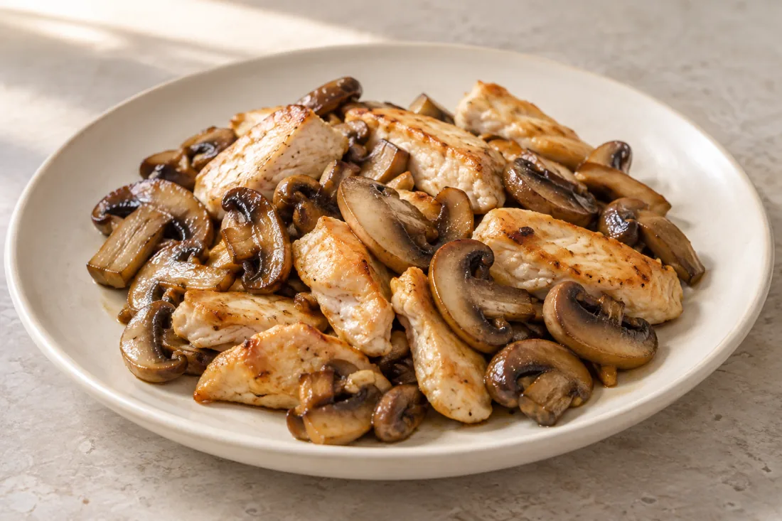 Imagen ilustrativa de Pollo con champiñones dorados