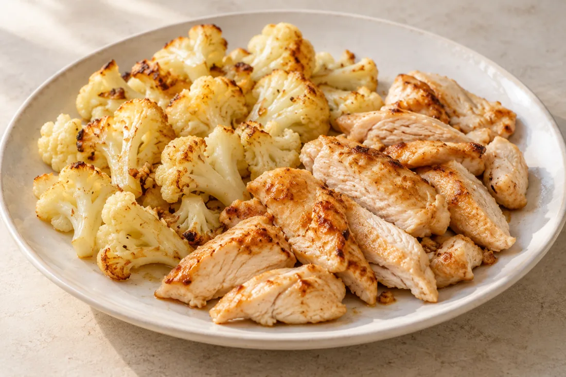 Imagen ilustrativa de Pollo con coliflor al ajo