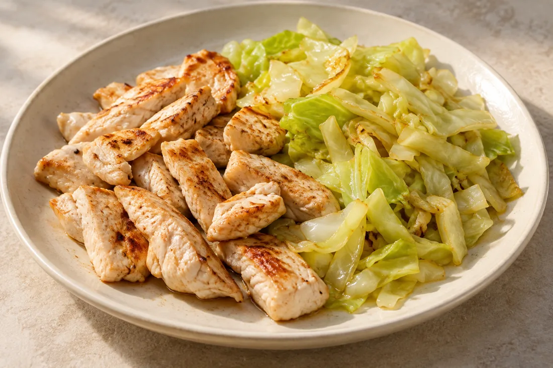 Imagen ilustrativa de Pollo con repollo salteado